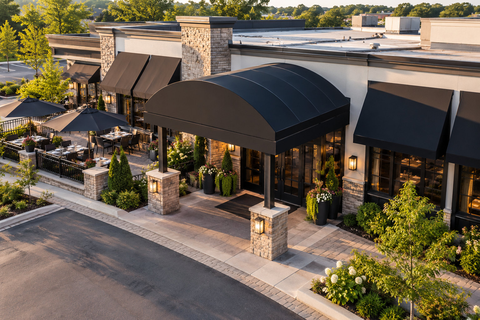 Illustrative aerial view for awning & canopy photography