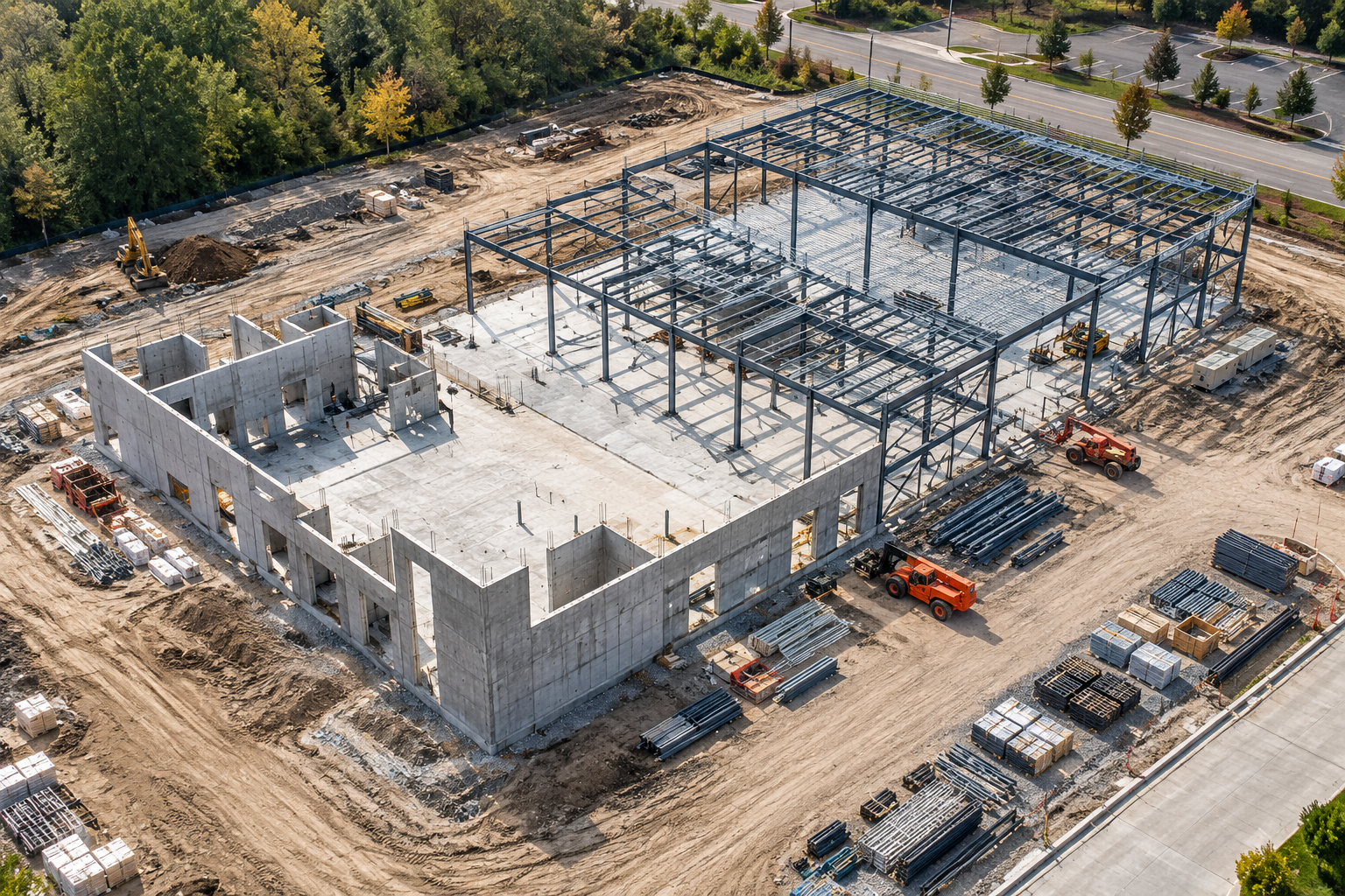 Illustrative aerial view for construction progress photography